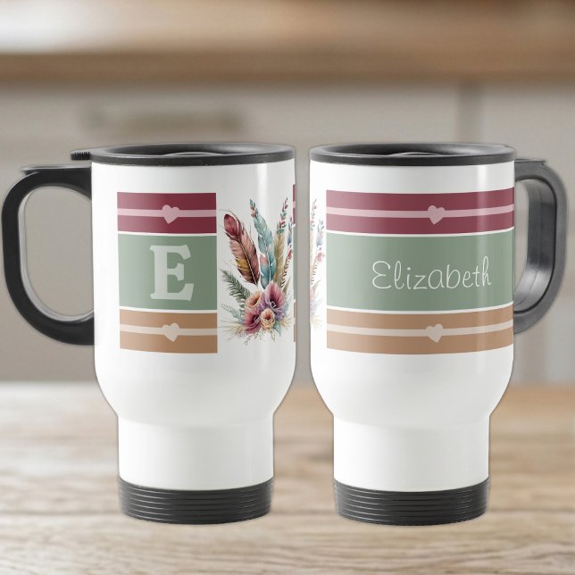 Personalised initial name floral travel mug (Creator Uploaded)