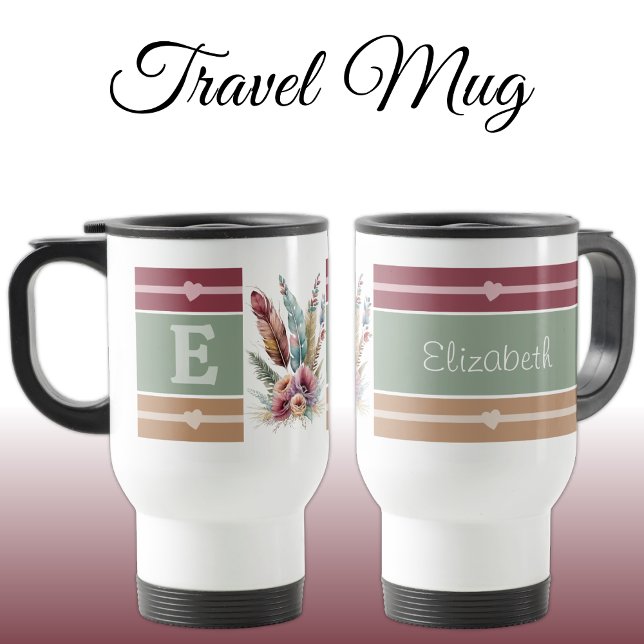 Personalised initial name floral travel mug (Creator Uploaded)