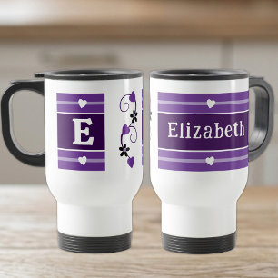Personalised initial name purple travel mug