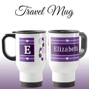 Personalised initial name purple travel mug