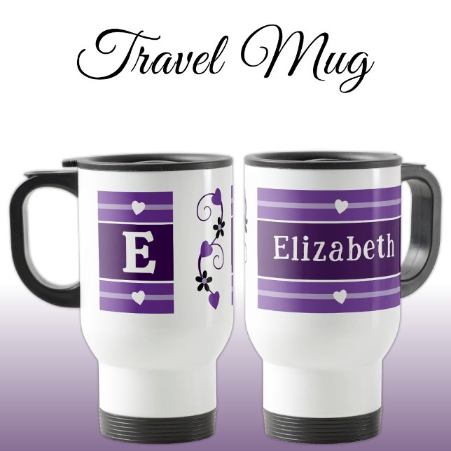 Personalised initial name purple travel mug (Creator Uploaded)
