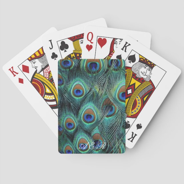 Personalised Initial Peacock Feather Playing Cards (Back)