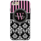 Personalised Initial Pink Black Damask Stripes
