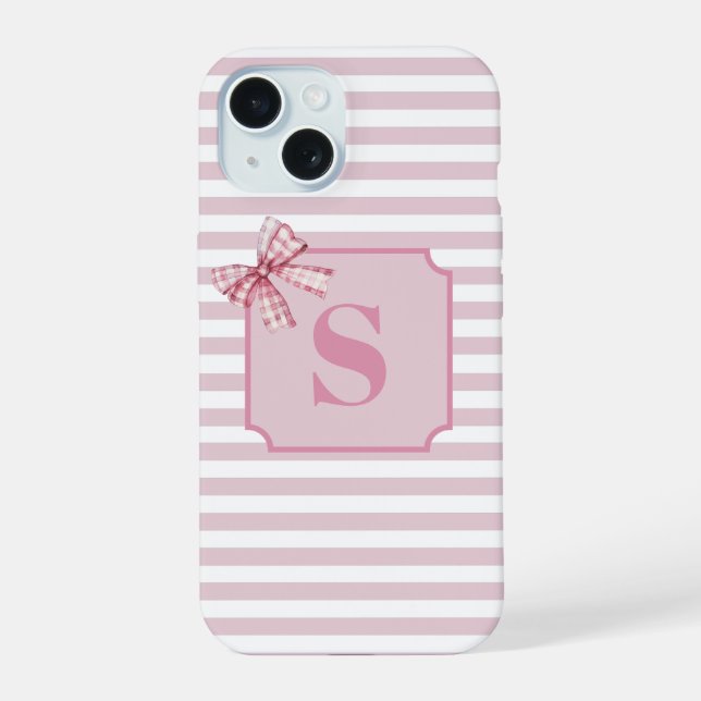 Personalised Initial Pink Bow Coquette iPhone 15 Case (Back)