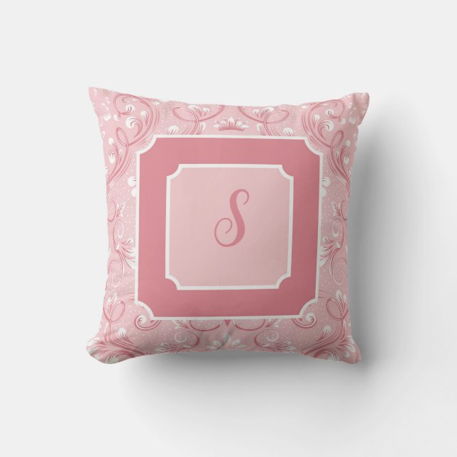 Personalised Initial Pink Square Throw Pillow (Front)