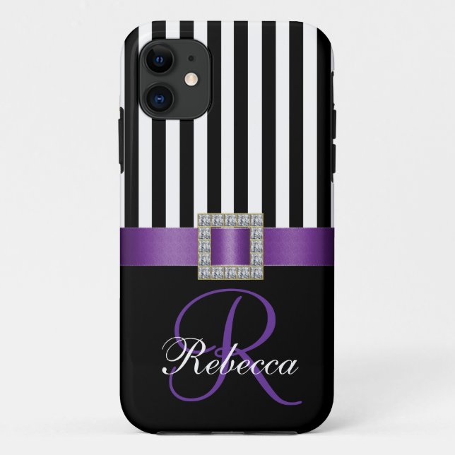 Personalised Initial Purple Black Stripes Case (Back)