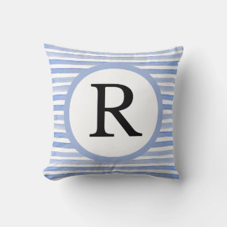 Personalised Initial “R” Casual Blue Stripes Cushion