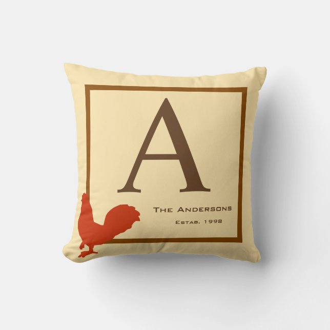 Personalised Initial Rustic Country Chicken Pillow (Front)