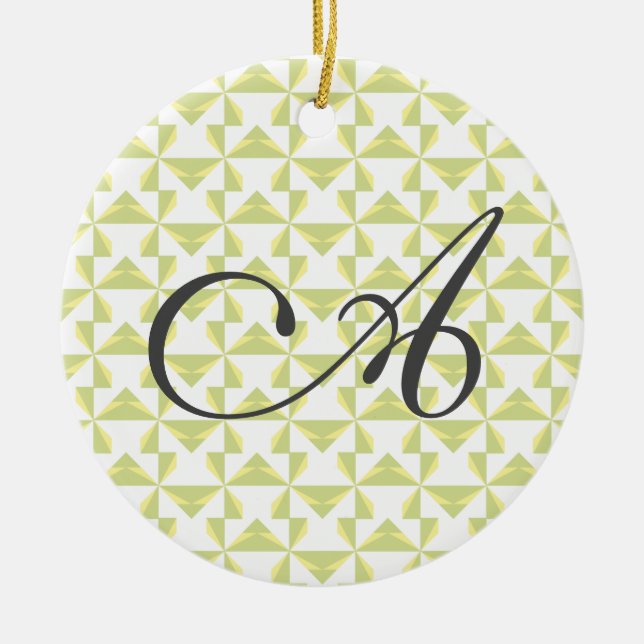 Personalised Initial Sage Pinwheels Ceramic Tree Decoration (Front)