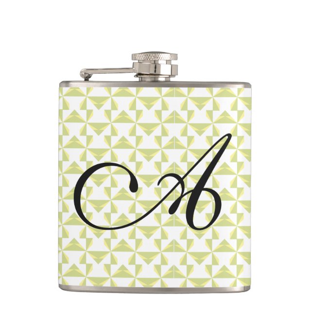 Personalised Initial Sage Pinwheels Hip Flask (Front)