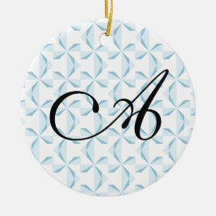 Personalised Initial Sky Blue Pinwheels Ceramic Tree Decoration