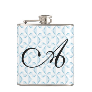 Personalised Initial Sky Blue Pinwheels Hip Flask