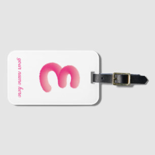personalised initial with furry pink E monogram Luggage Tag