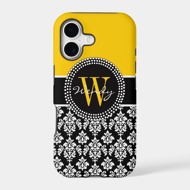 Personalised Initial Yellow Black Damask Case (Back)