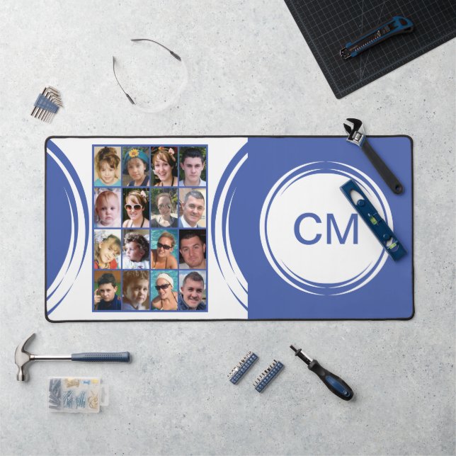 Personalised initials 16 photo purple desk mat (Workstation)