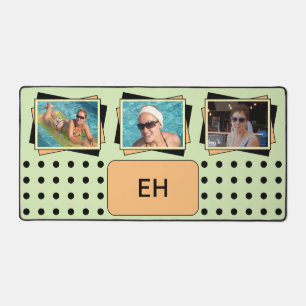 Personalised initials 3 photo polka dots green desk mat