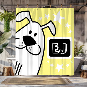 Personalised Initials Black and White Dog Shower Curtain