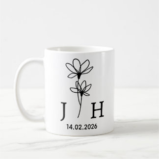 Personalised Initials, Date Floral Couple Initials Coffee Mug