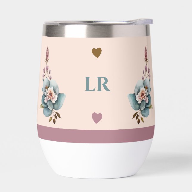 Personalised initials flowers hearts green (Left)