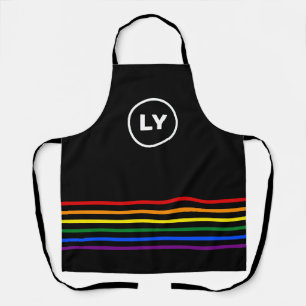 Personalised Initials LGBTQ Rainbow   Black Apron