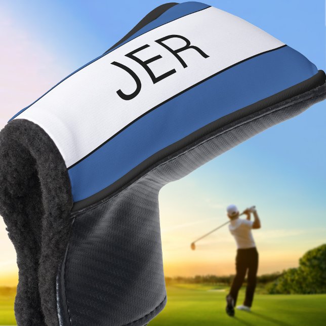 Personalised Initials Monogram Blue Black Putter Golf Head Cover (Add Your Custom Initials Monogram Blue Black Putter Golf Head Cover)
