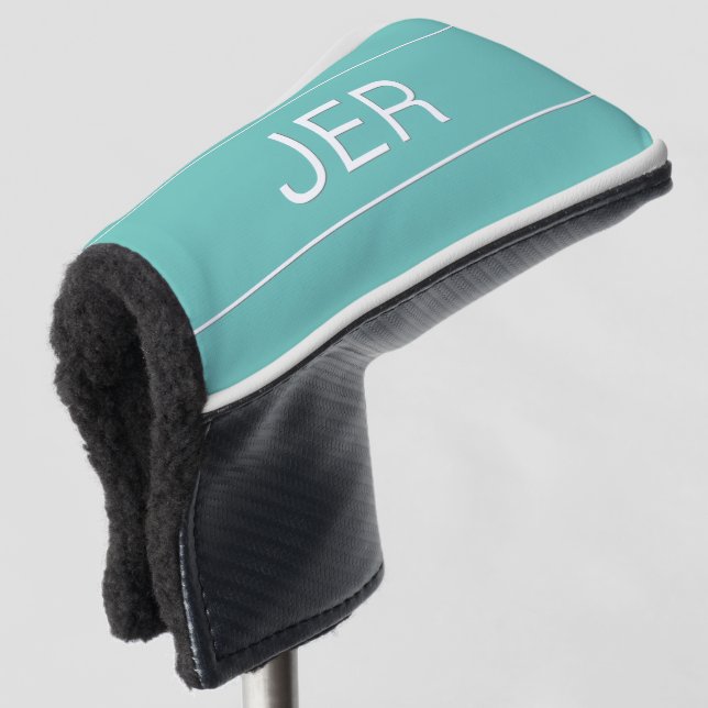 Personalised Initials Monogram Light Teal Putter Golf Head Cover (3/4 Front)