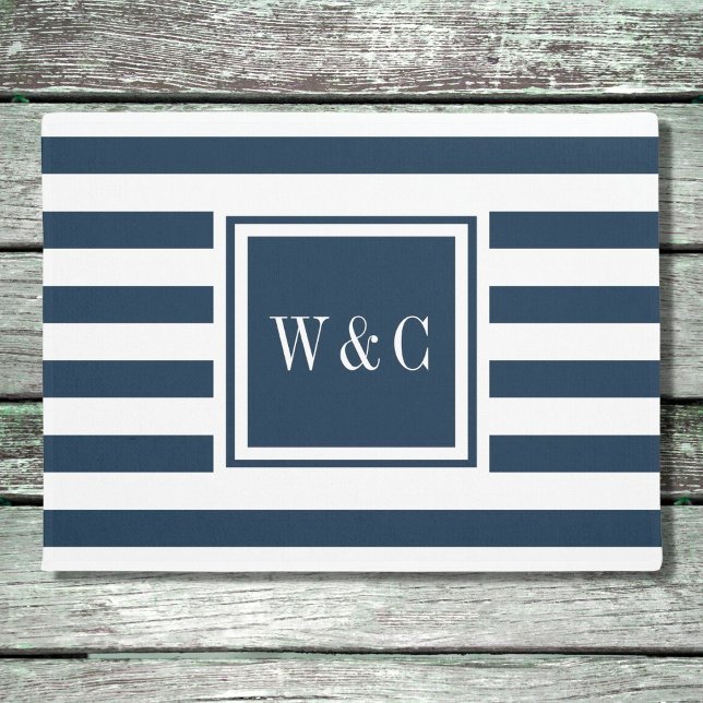 Personalised Initials Monogram Navy Blue and White Doormat (Creator Uploaded)