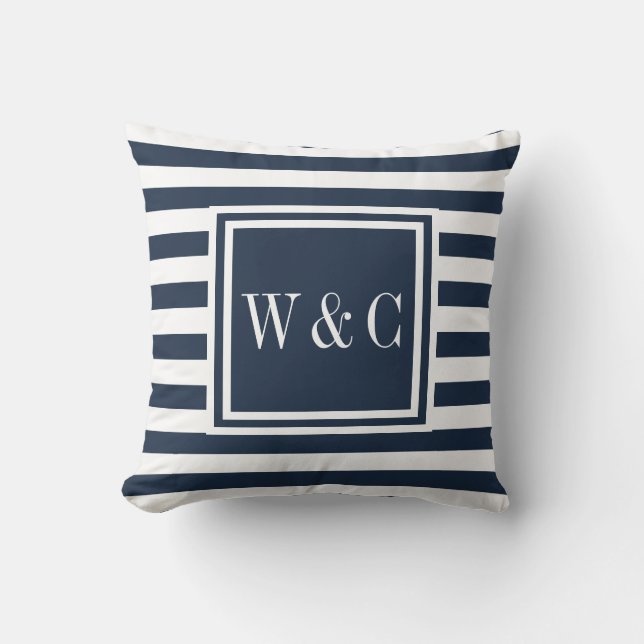 Personalised Initials Monogram Navy Blue White Cushion (Front)