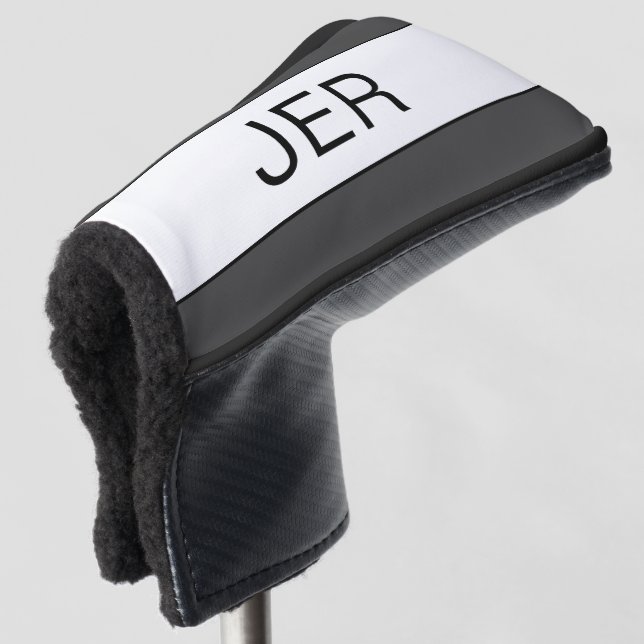 Personalised Initials Monogrammed Dark Grey Putter Golf Head Cover (3/4 Front)