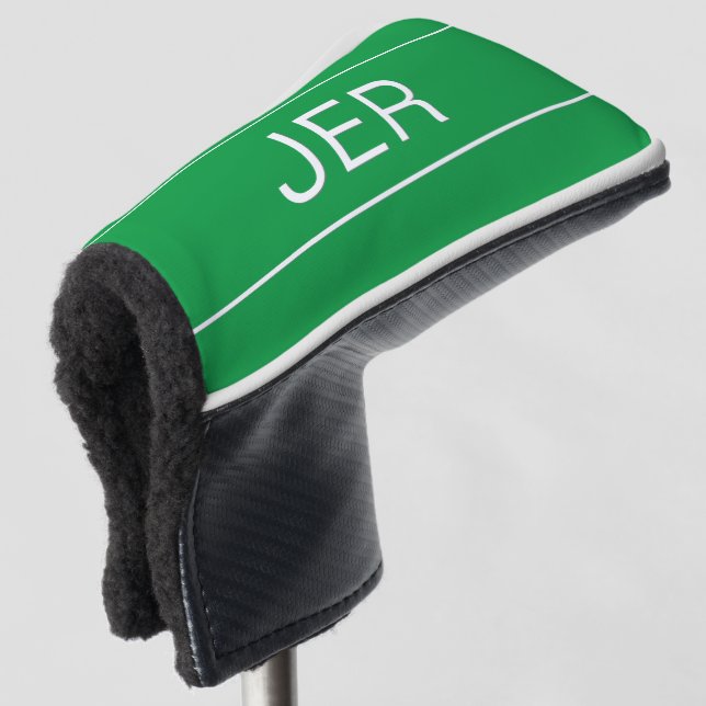 Personalised Initials Monogrammed Green Protective Golf Head Cover (3/4 Front)