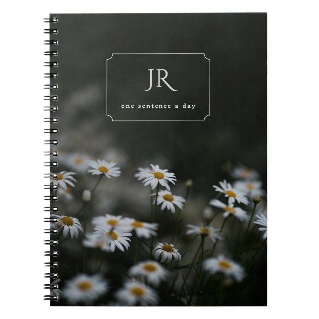 Personalised initials & moody daisies for writer notebook (Front)