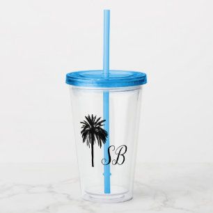 Personalised Initials Palm Tree Beach Island Acrylic Tumbler