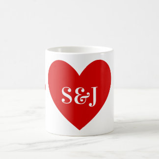 Personalised Initials Simple Red Heart Shape Coffee Mug