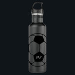 Personalised Initials Soccer Black White 710 Ml Water Bottle<br><div class="desc">Personalised monogram initials on all black-on-black and white custom soccer player water bottle with a simple modern and minimal soccer ball custom name monogram imprint. Great gift for a men women,  teens and kids soccer player who loves modern and minimal designs on useful soccer themed gifts.</div>