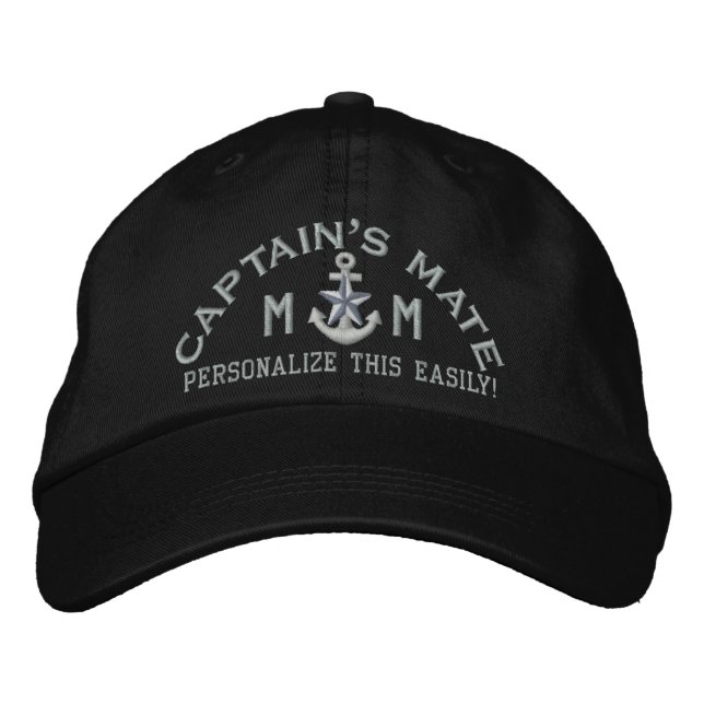Personalised Initials Text Captain's Mate Silver Embroidered Hat (Front)