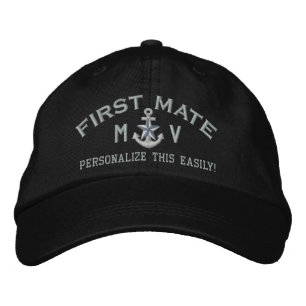 Personalised Initials Text First Mate Silver Star Embroidered Hat
