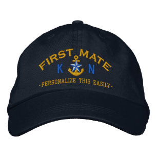 Personalised Initials Text First Mate Star Anchor Embroidered Hat