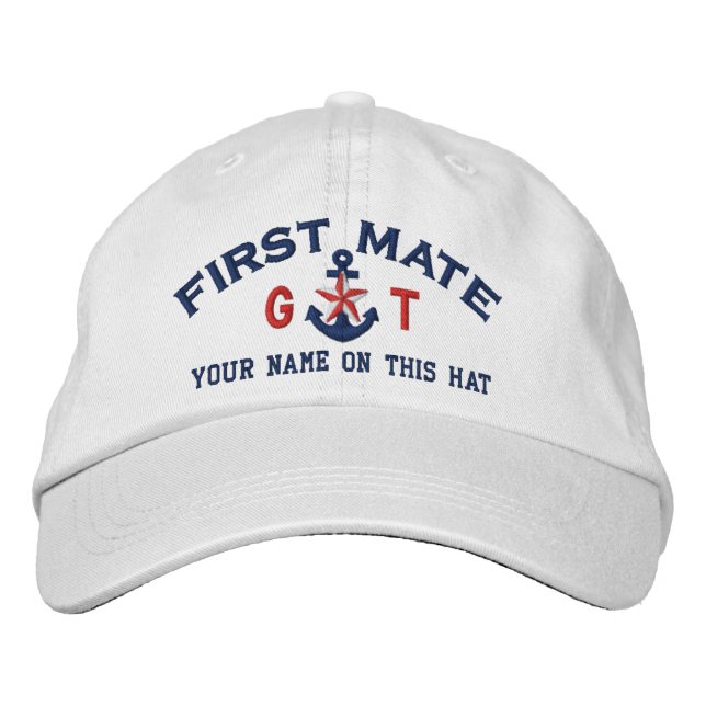 Personalised Initials Text First Mate Star Anchor Embroidered Hat (Front)