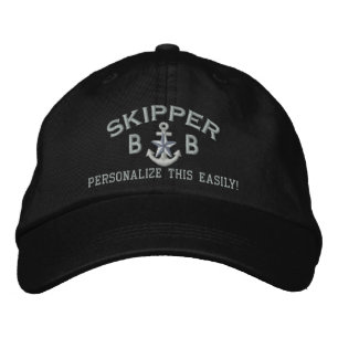 Personalised Initials Text Skipper Silver Star Embroidered Hat