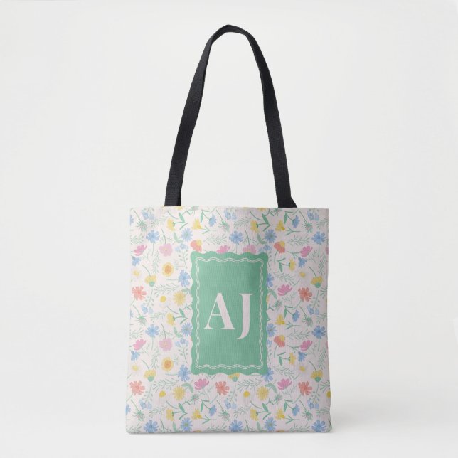 Personalised Initials Wildflower Floral Tote Bag  (Front)