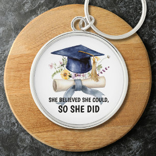Personalised Inspirational Quote Floral Graduation Key Ring