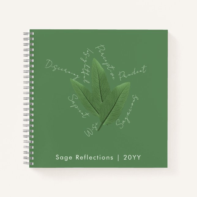 Personalised Inspirational Sage Green Leaves Art Notebook (Front)