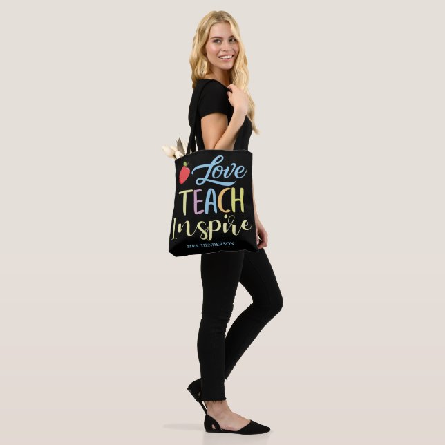  Personalised Inspire Colourful Quote Teacher   Tote Bag (On Model)