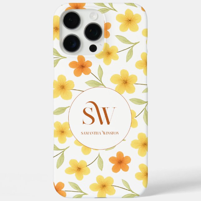 Personalised iphone Case with Orange|Yellow Flower (Back)