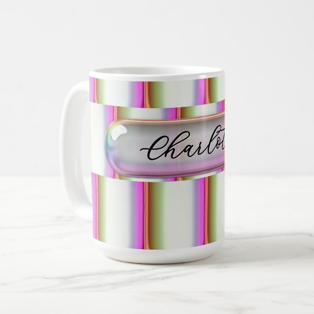 Personalised Iridescent Glass Custom Name Modern Coffee Mug (Front Left)