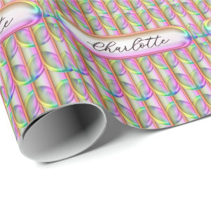 Personalised Iridescent Glass Custom Name Modern Wrapping Paper