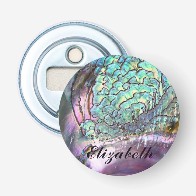 Personalised Iridescent Natural Abalone Name Bottle Opener (Front)