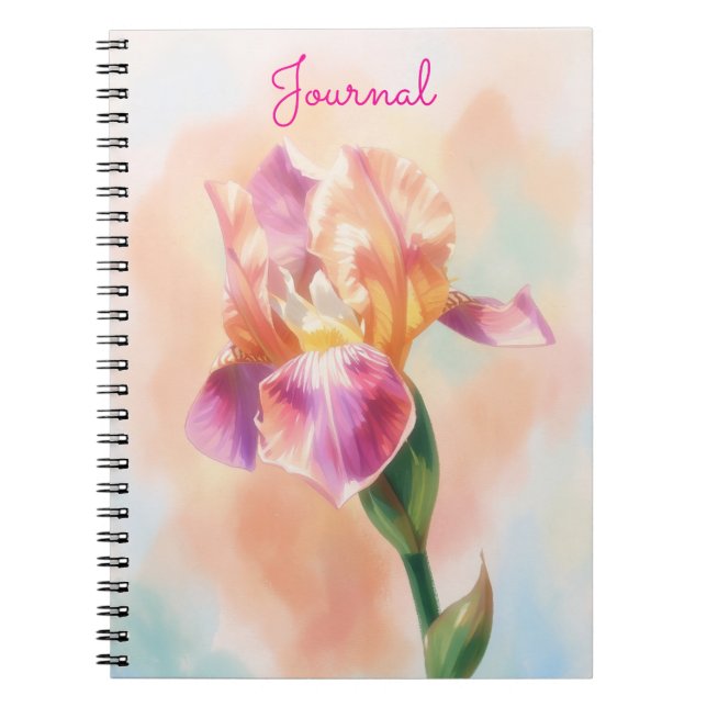 Personalised Iris Flower Pink Floral Art Journal (Front)