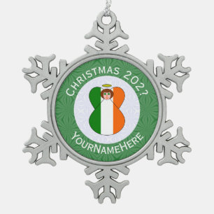 Personalised Irish Angel Christmas Flag Snowflake Pewter Christmas Ornament