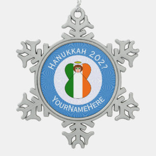 Personalised Irish Angel Hanukkah Flag Snowflake Pewter Christmas Ornament